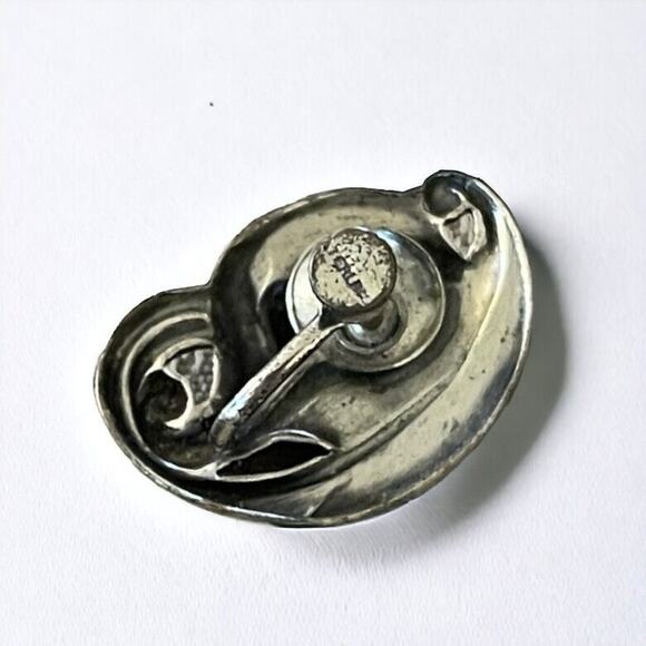 Vintage Stamped Sterling Silver Lily Calla Screw Back Earrings Leaf Flowers - Picture 6 of 7